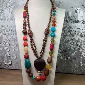Necklace Set - Wood Beaded Necklace and Wood and Glass Necklace Very Unique